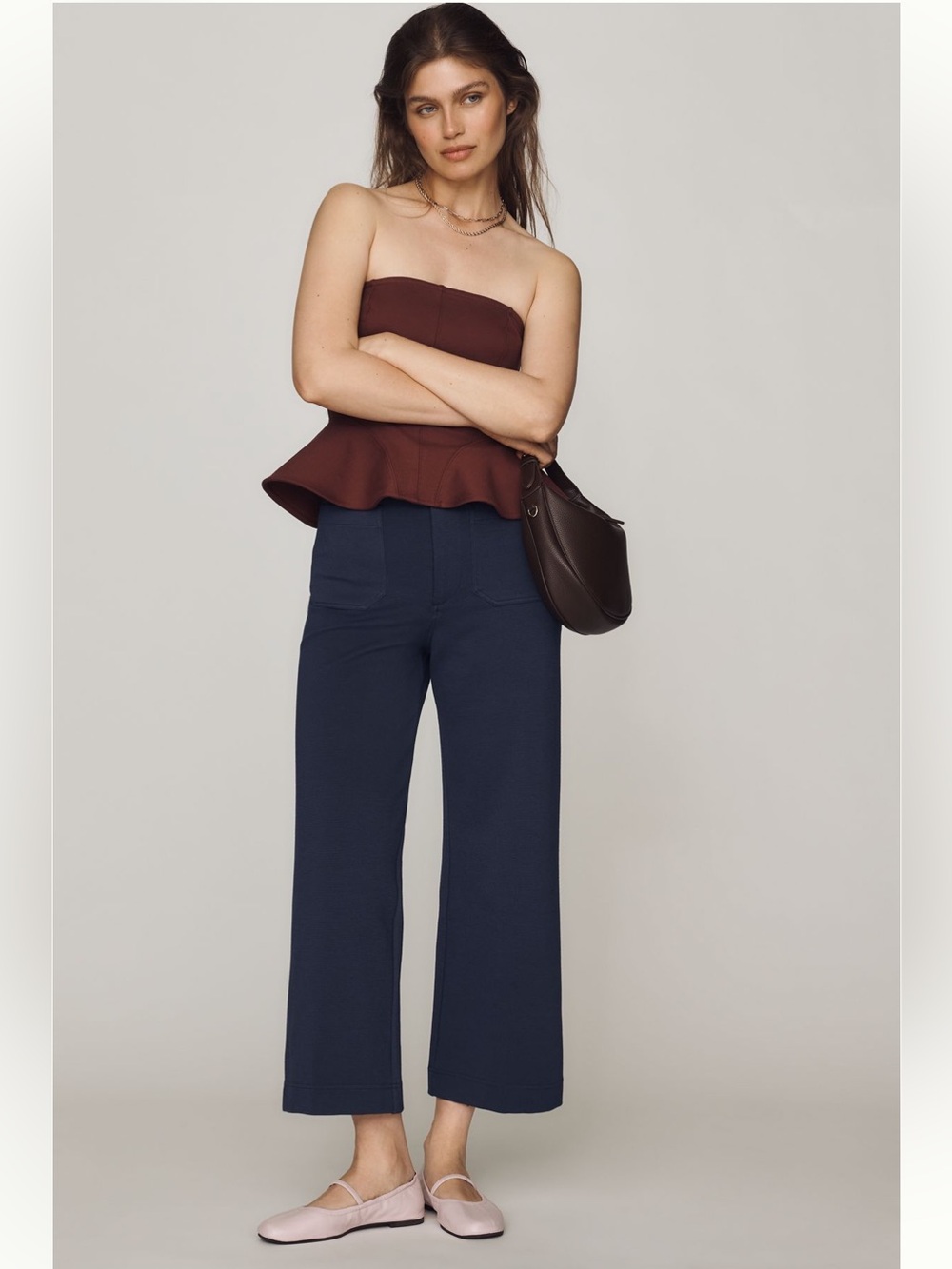 Maeve The Colette Navy Cropped Wide-Leg Cropped Pants